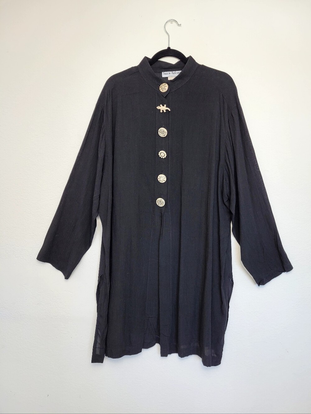 Sharon Anthony Women Vintage Black Oversized Tunic Jacket Novelty Buttons 18W